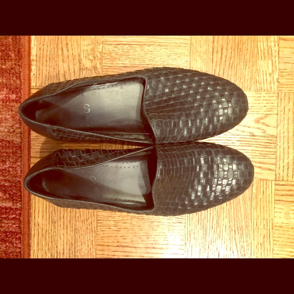 Black, woven loafers.